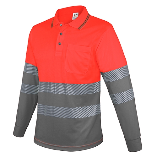 Polo largo bicolor alta visibilidad elástica